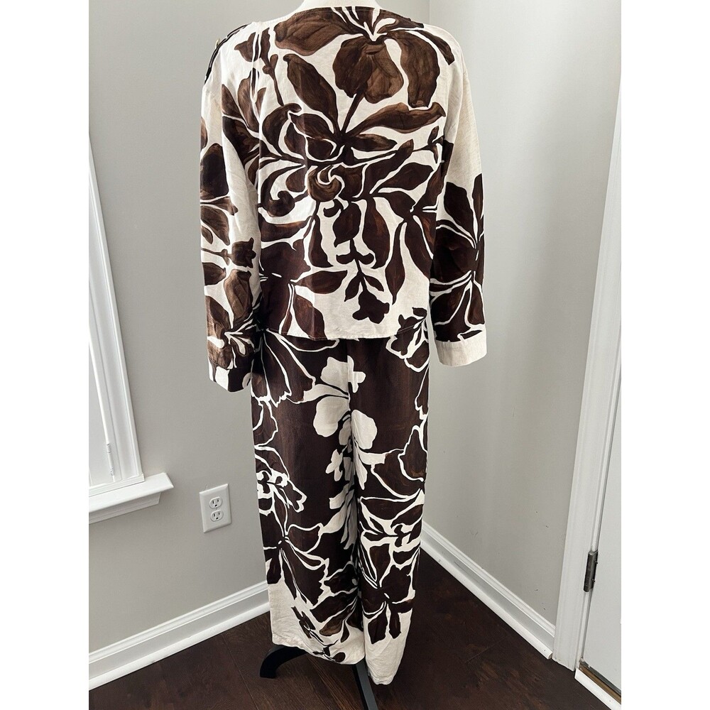 ZARA Brown Linen Floral Print Wrap Pants And Matching Top Small/Medium EUC - Picture 12 of 14